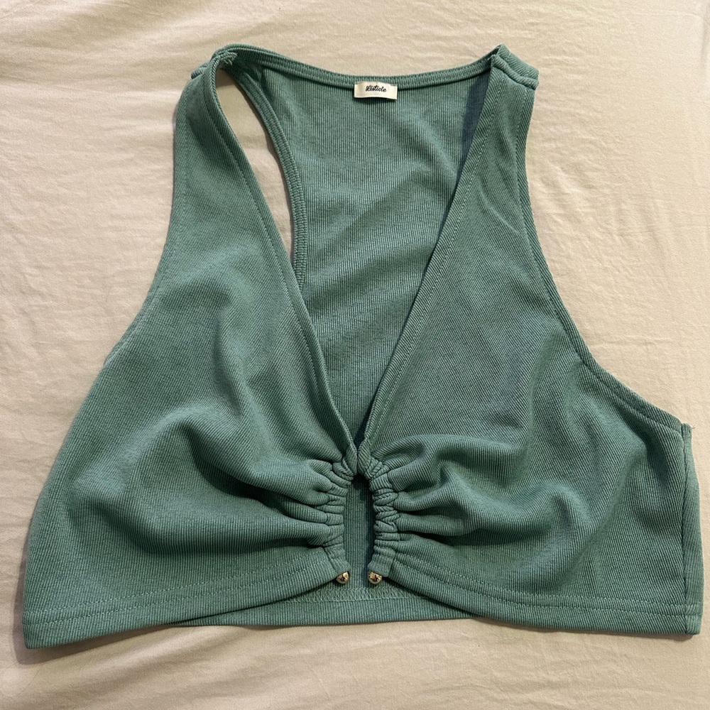Gold Ring Detail Green Crop Top
